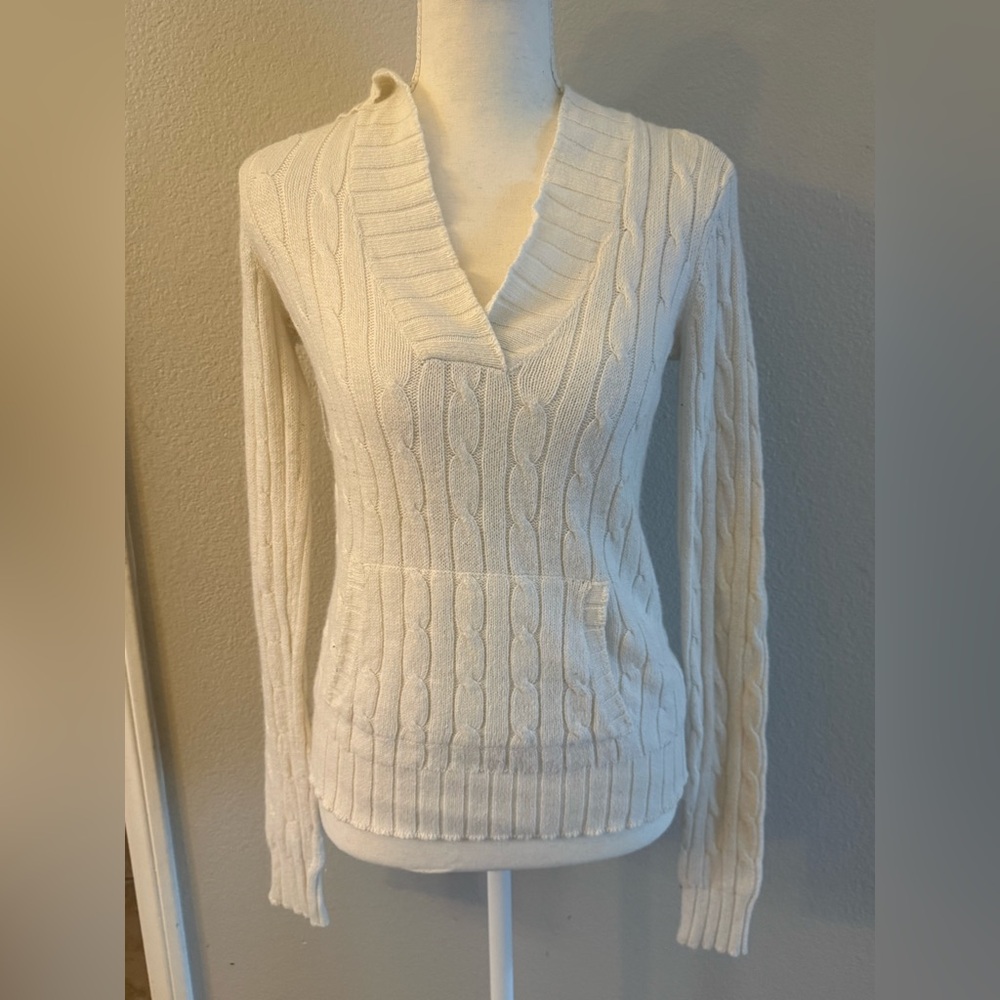 Vintage Ralph Lauren Ivory V-Neck Cable Sweater